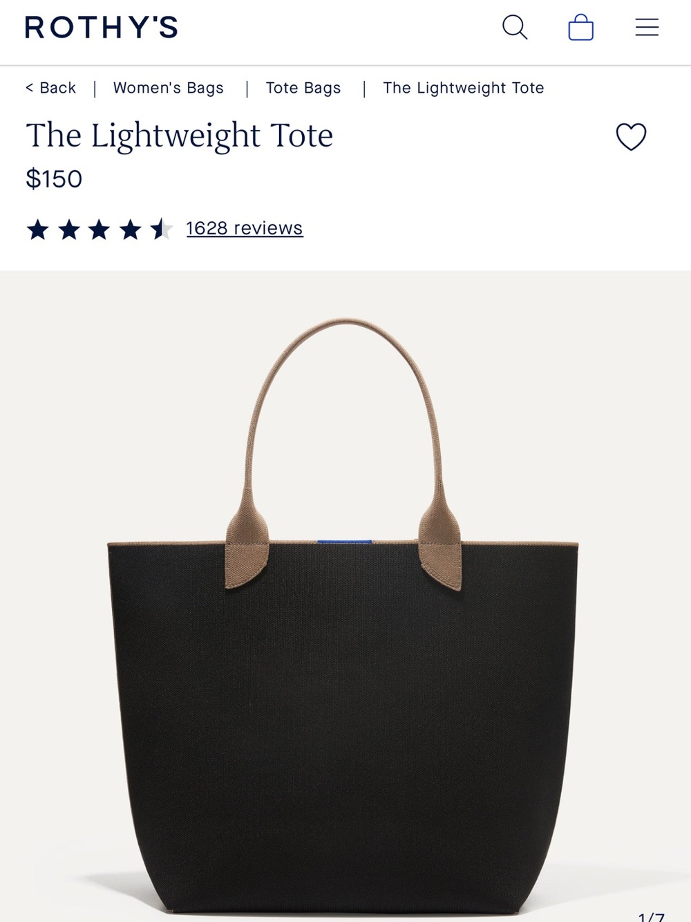 Rothy’s Lightweight Tote Black Portobello - Picture 9 of 9